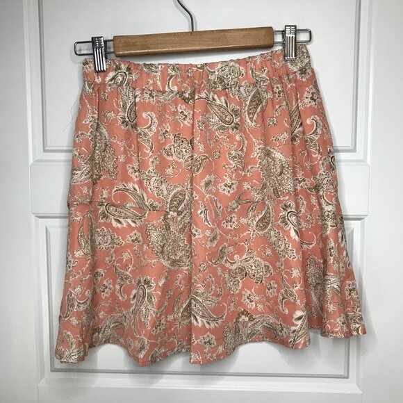 Paper Crane Paisley Skirt Women's Small Peach, Neutral Lined Tie Elastic Waist - Picture 3 of 10